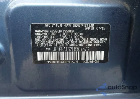 2015 Subaru Impreza 2.0I Sport Premium from USA, damaged, VIN JF1GPAT62F8307573